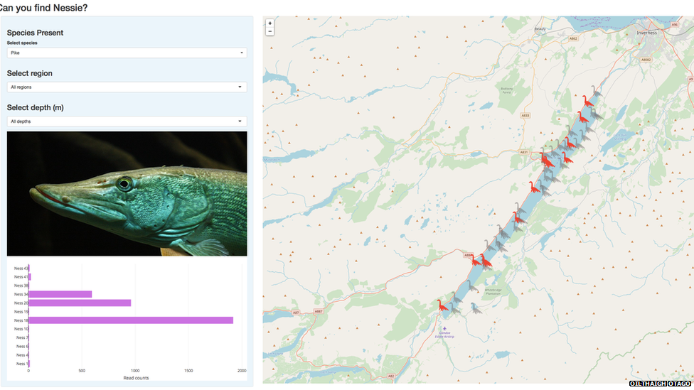 Mapa far an deach DNA geadas fhaighinn anns an loch.