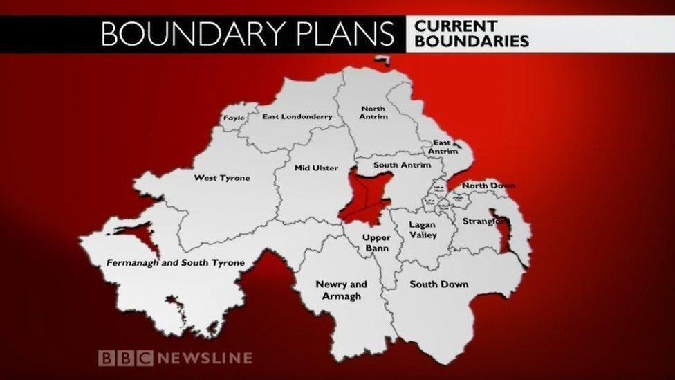 BBC graphic showing Northern Ireland's current Westminster boundaries