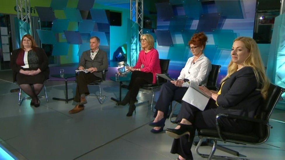 Donna Lalek, Duncan Rees, presenter Bethan Rhys Roberts, Sarah Atherton and Carrie Harper