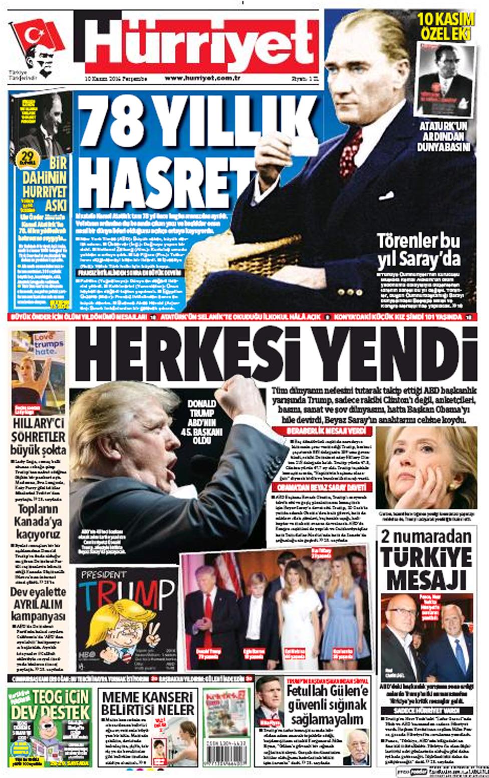 Front cover of Turkish newspaper Hurriyet