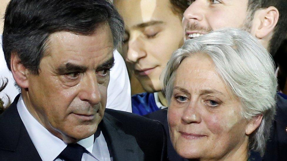 Francois Fillon and Penelope Fillon at a rally on 29 Jan