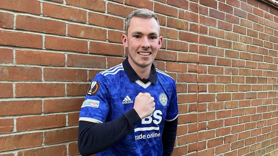 Paul Wain, in his Leicester City shirt in front of a brick wall