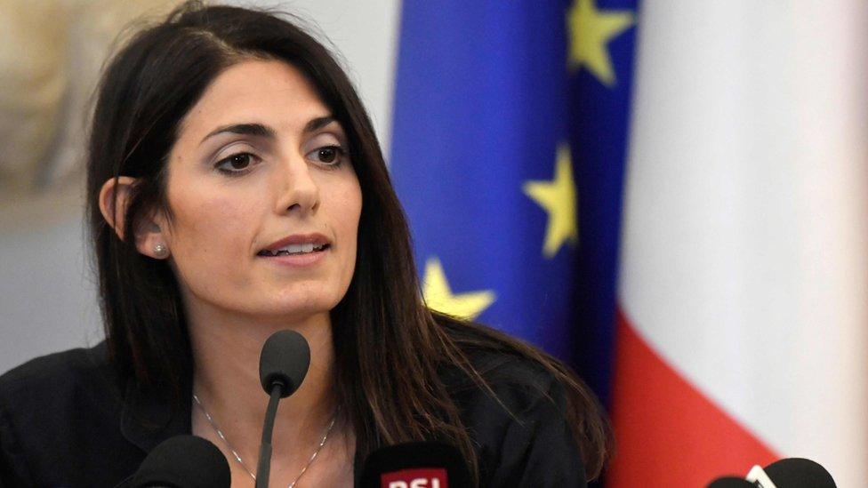 Rome Mayor Virginia Raggi speaks at press conference