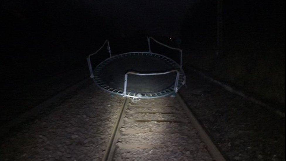 Trampoline on railway line