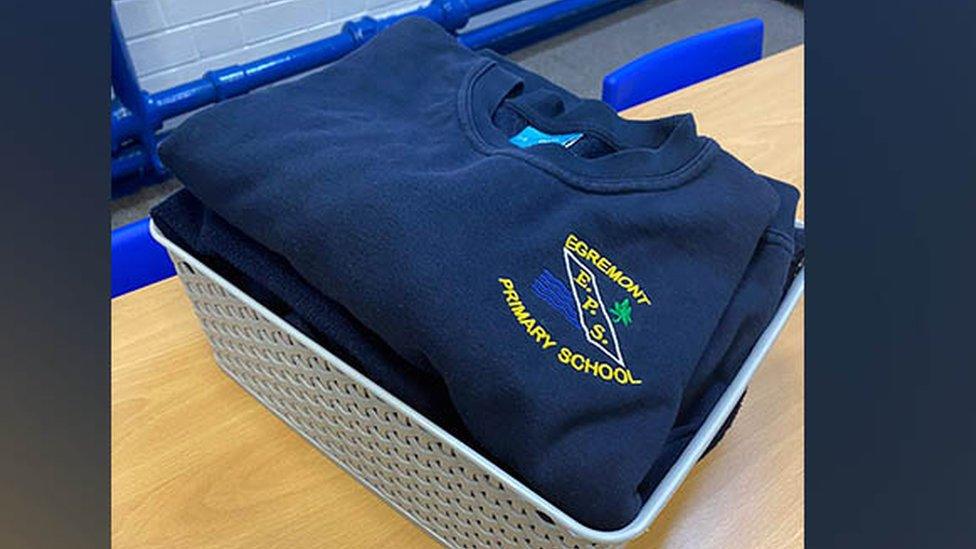 Box of jumpers at Egremont Primary School