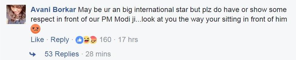 May be ur an big international star but plz do have or show some respect in front of our PM Modi ji...look at you the way your sitting in front of him