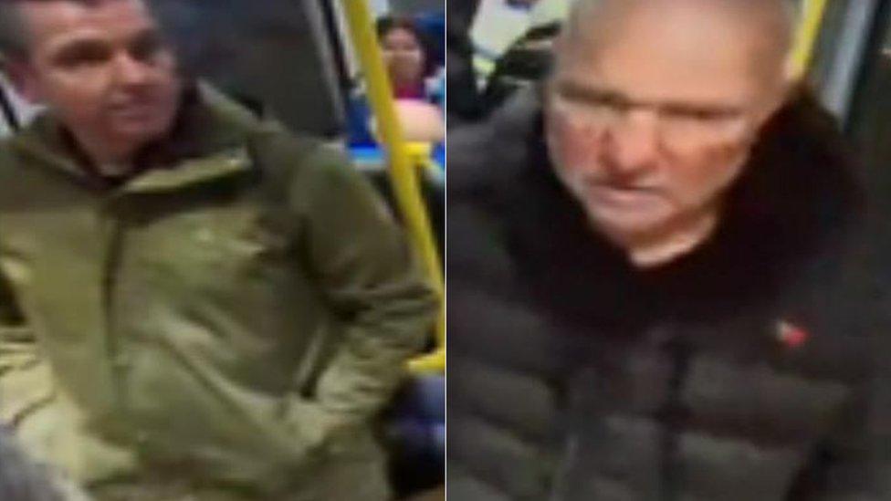 Five men were seen on CCTV verbally abusing a man and woman holding a Palestinian flag and placards