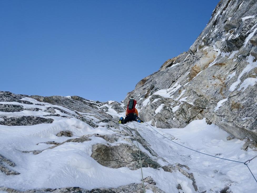 Tim climbing on the first ascent of Jugal Spire