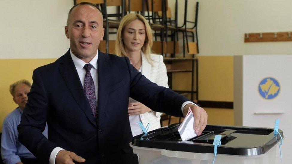 Prime Ministerial candidate Ramush Haradinaj casts his vote (11 June 2017)