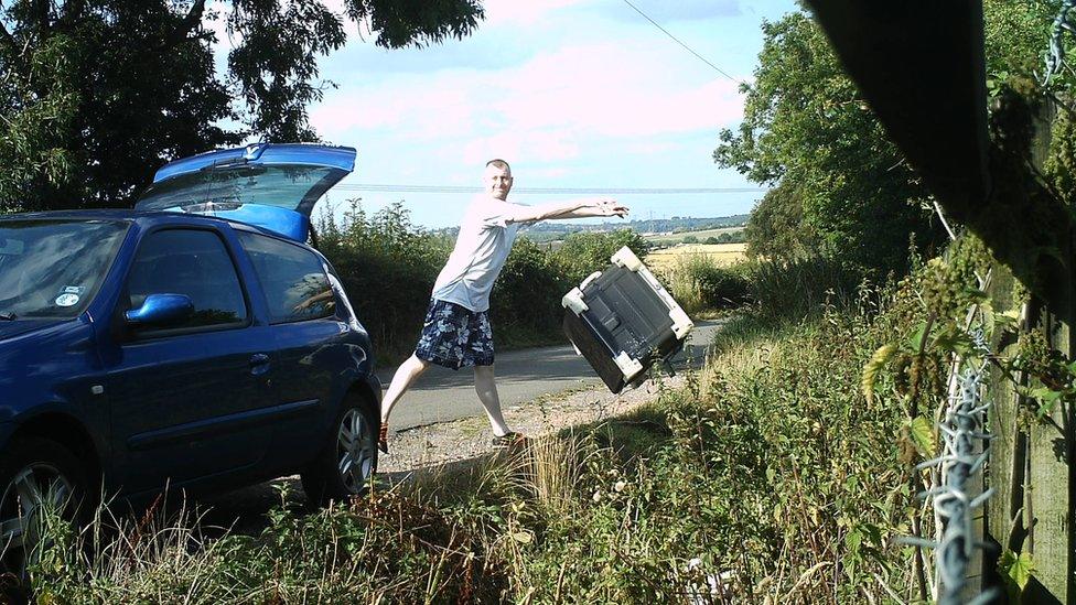 Richard Weston dumping dishwasher parts