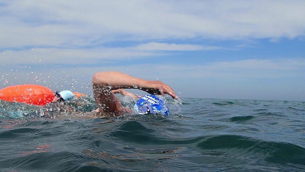 A swimmer in the sea at Donaghadee in County Down