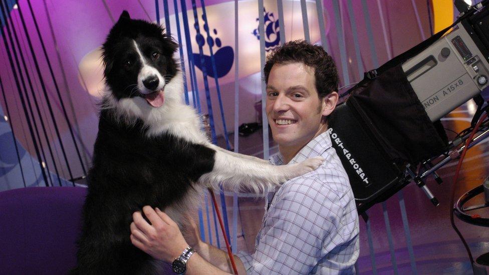 Presenter Matt Baker with Meg in the Blue Peter studio