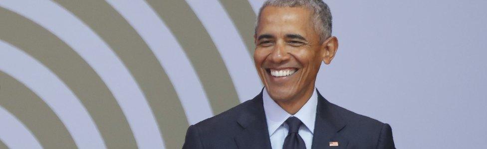 Former US President Barack Obama speaks during the 2018 Nelson Mandela Annual Lecture at the Wanderers cricket stadium in Johannesburg on July 17, 2018.