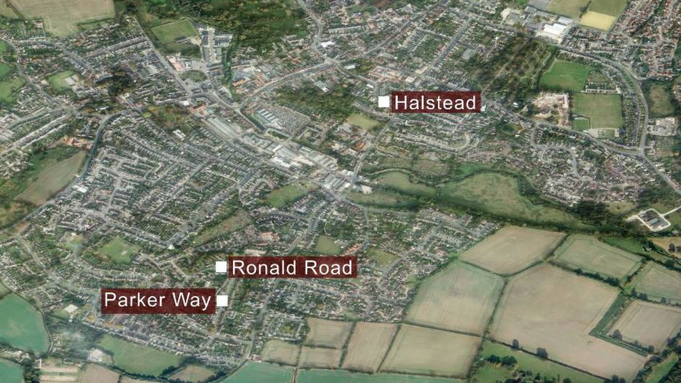 Map of Halstead showing Ronald Road and Parker Way