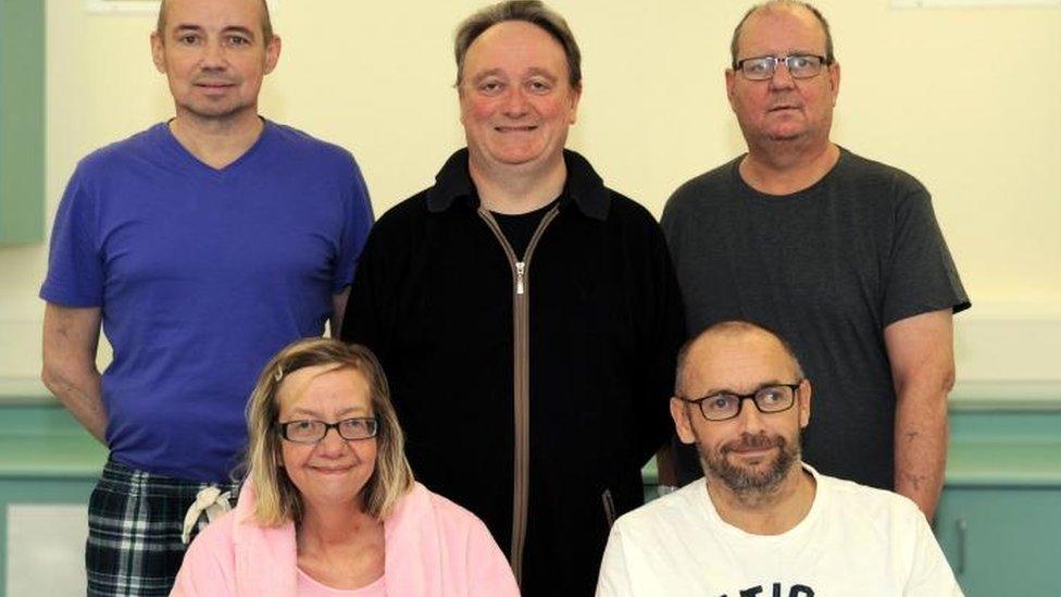 Transplant patients (back row left to right) Audrius Orinas, Aidan Murtagh, John Finnigan, (front row left to right) Fiona Anderson and John McGinley.