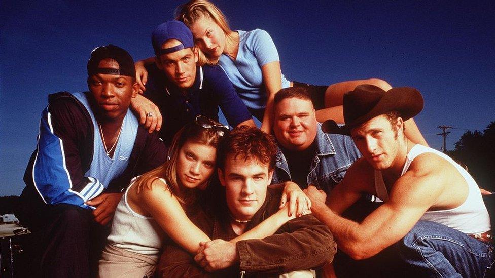 James Van Der Beek (centre) and the case of Varsity Blues