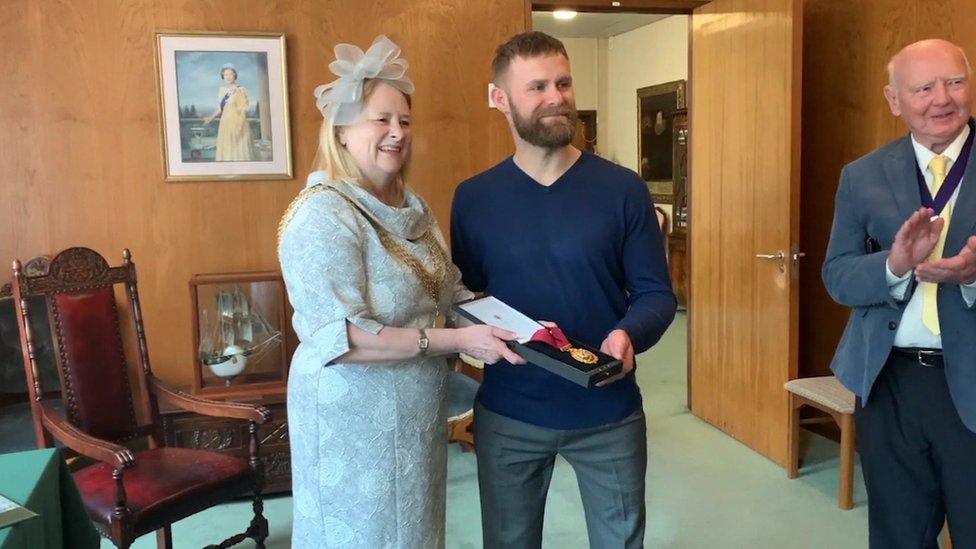 Councillor Terri Beer and Mark Ormrod at Plymouth's council house