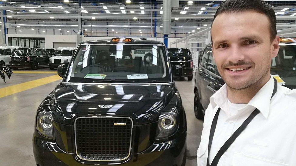 Sam Harvey at LEVC plant, Coventry where electric black taxis are made