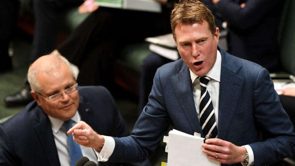 Prime Minister Scott Morrison and Attorney General Christian Porter in parliament debate