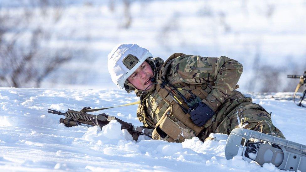 Royal Navy personnel in snow taking part in Operation Cold Response