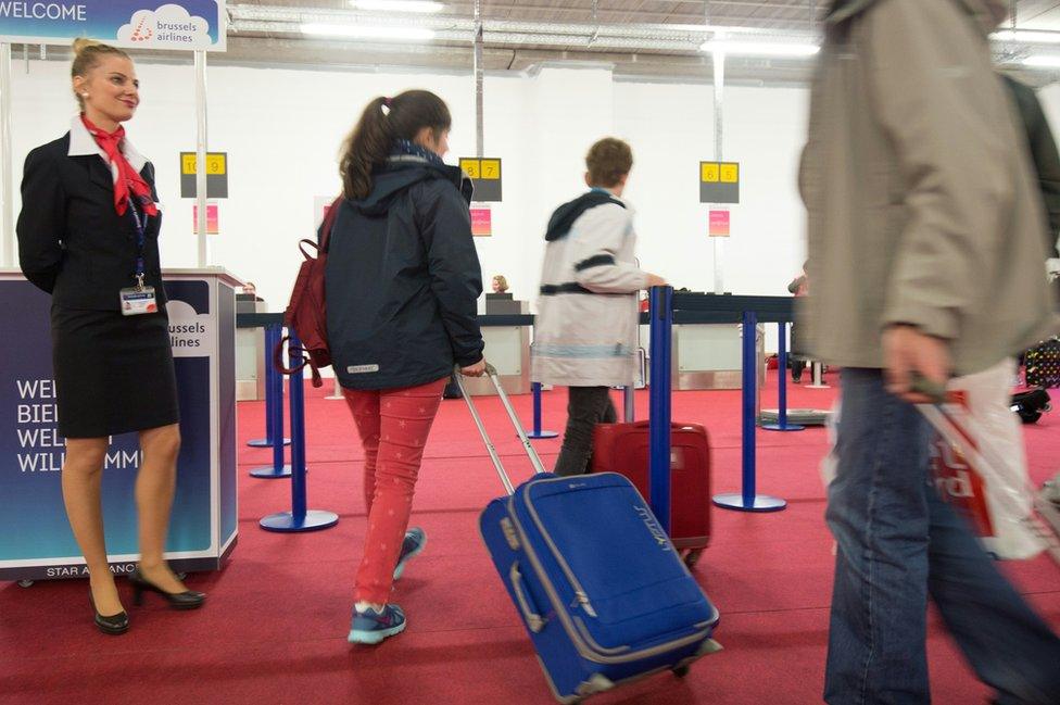 Brussels airport check-in, 3 Apr 16