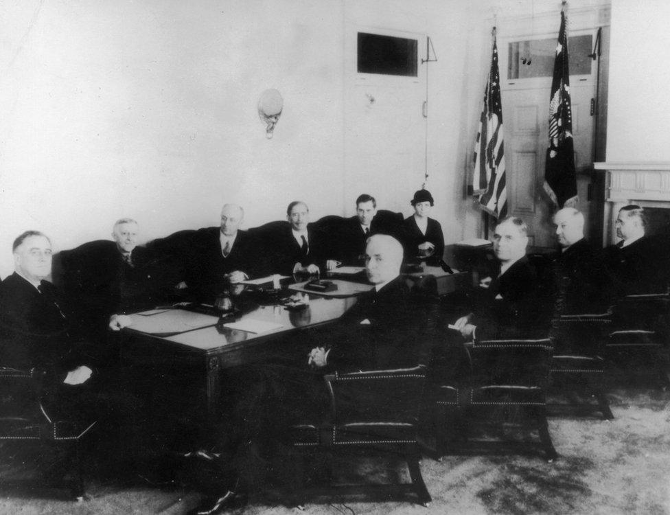 US President Frederick D. Roosevelt's cabinet, pictured in March 1933