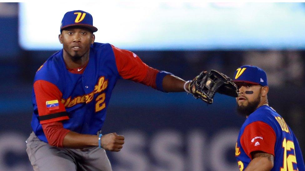 Alcides Escobar #2 of Venezuela throws to first after tagging out Rob Segedin #21 of Italy in the bottom of the eighth inning during the World Baseball Classic Pool D Game 7 between Venezuela and Italy at Panamericano Stadium on March 12, 2017 in Zapopan, Mexico.