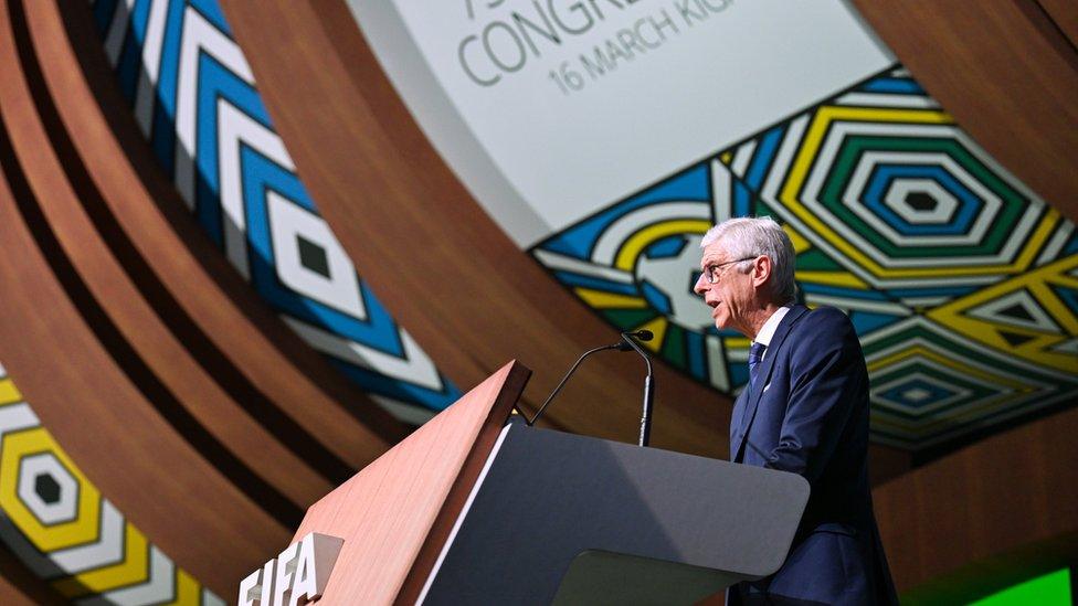 FIFA Chief of Global Football Development Arsène Wenger during the 73rd FIFA Congress at BK Arena on March 16, 2023 in Kigali, Rwanda.