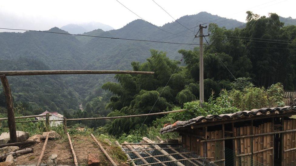 Chicken pen in the village overlooking the valley