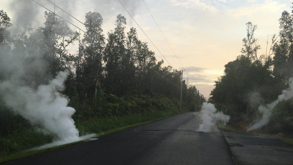 Steaming cracks moments before a fissure opened up