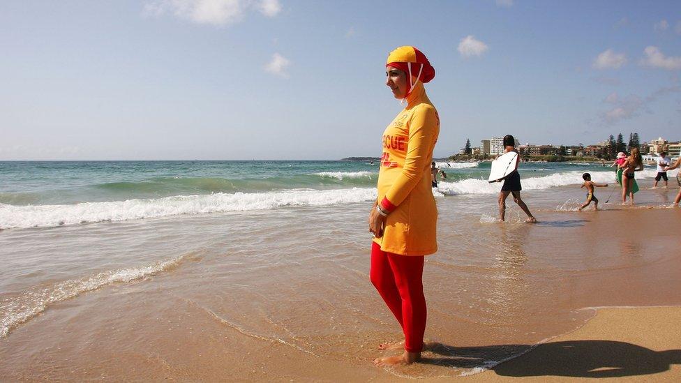 Mecca Laa Laa wears a 'Burqini' on her first surf lifesaving patrol at North Cronulla Beach February 4, 2007 in Sydney, Australia.