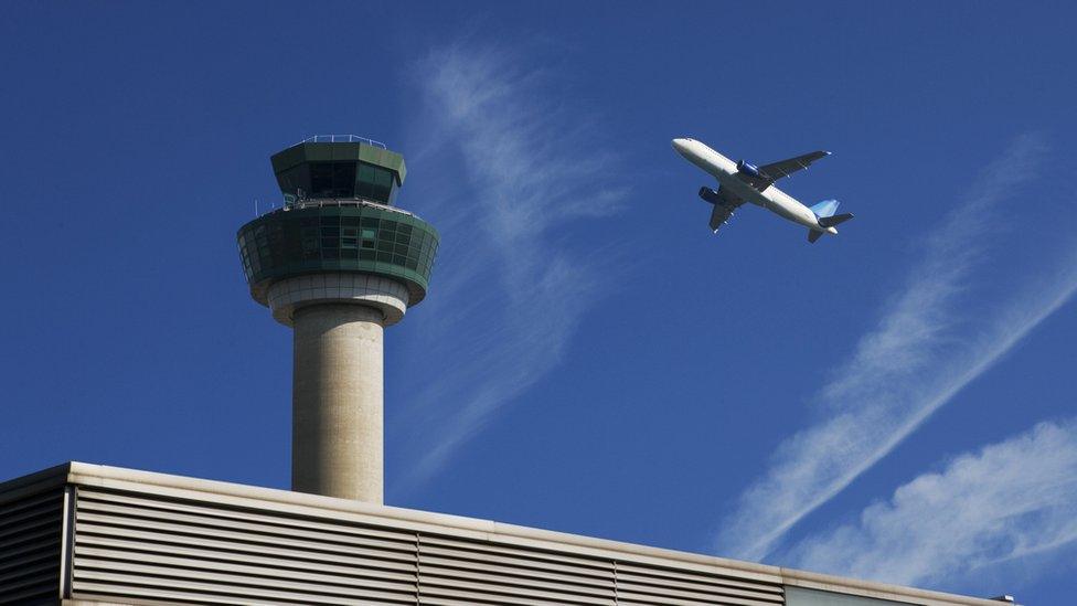 An airplane taking off at London Stansted Airport