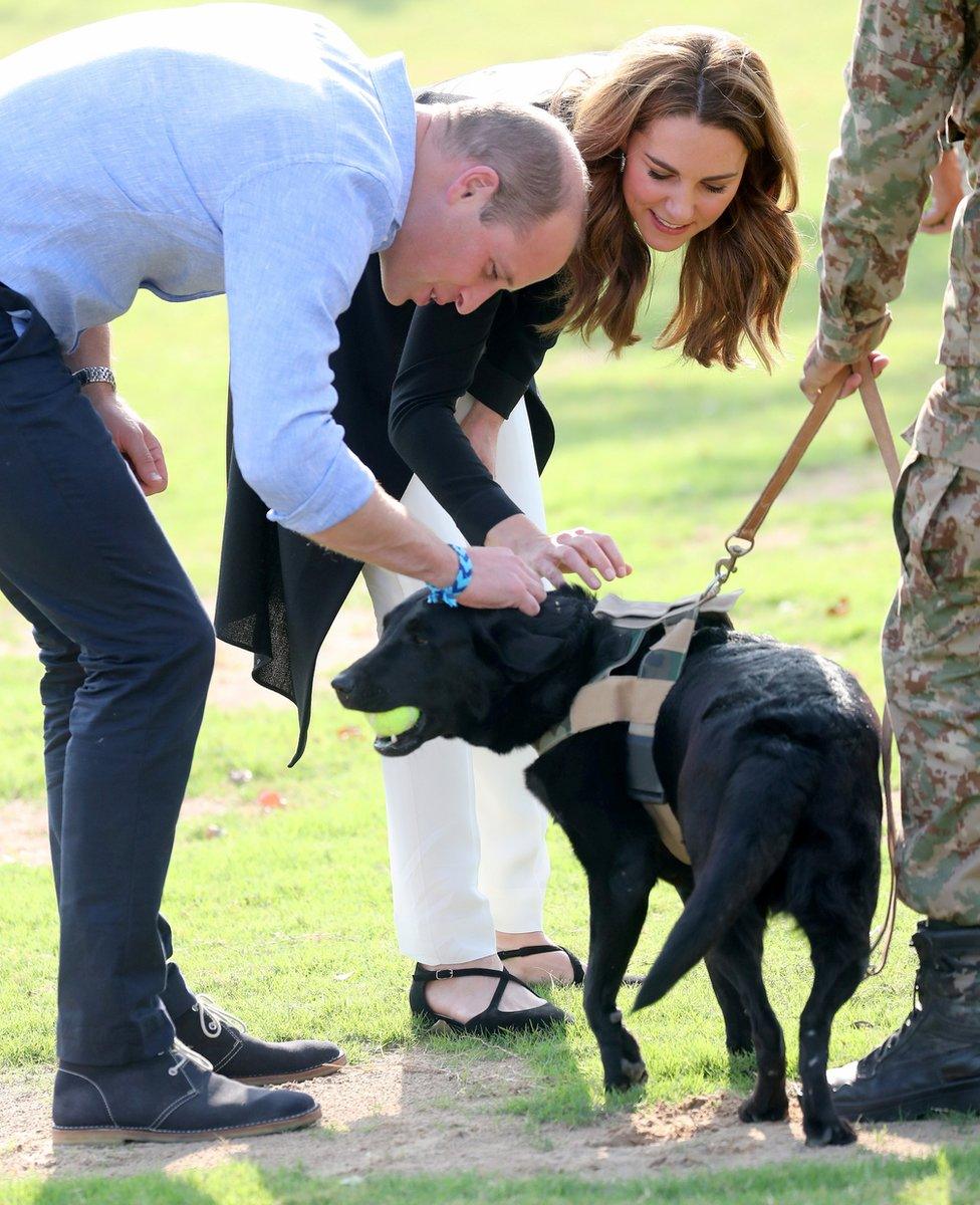 Duke and Duchess of Cambridge during a visit to the Army Canine Centre, in Islamabad on 18 October 2019