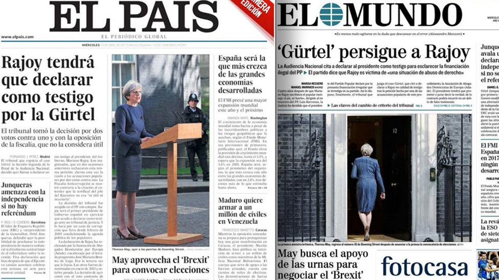 Front pages of Spain's El Pais and El Mundo