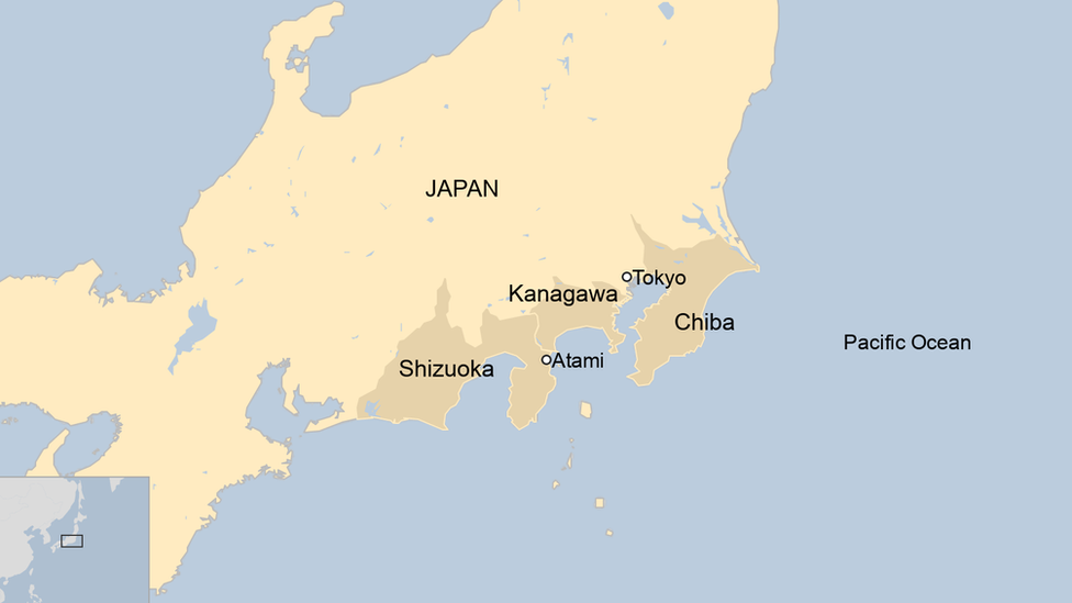 Map of Japan showing Atami