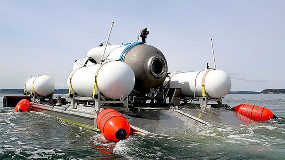 A picture of the Titan sub as it deploys