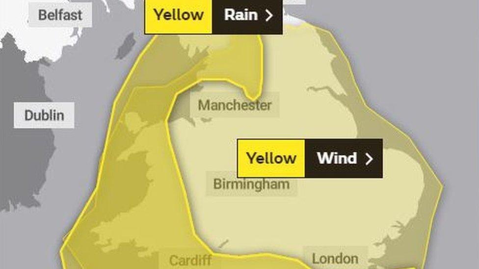 Map of Saturday's weather warnings