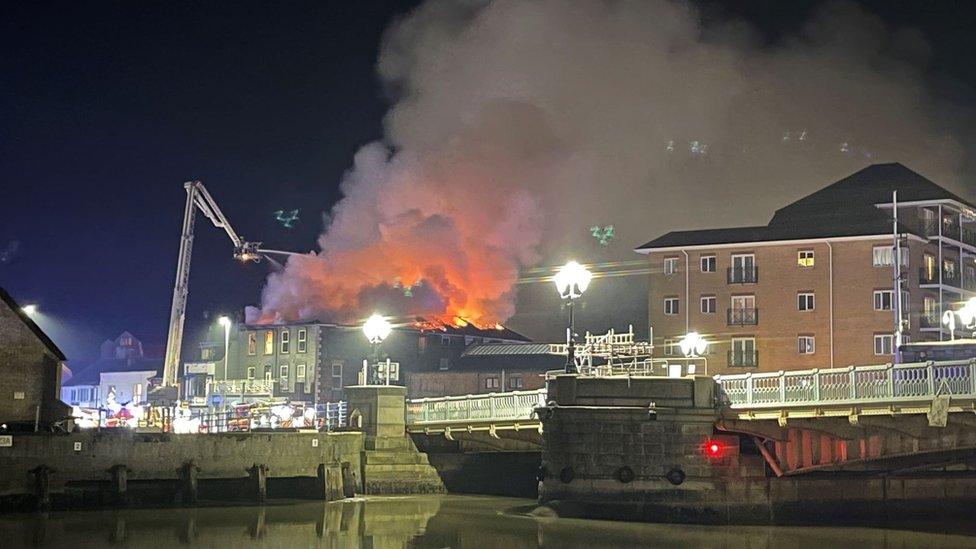 Fire at Haven Bridge in Great Yarmouth