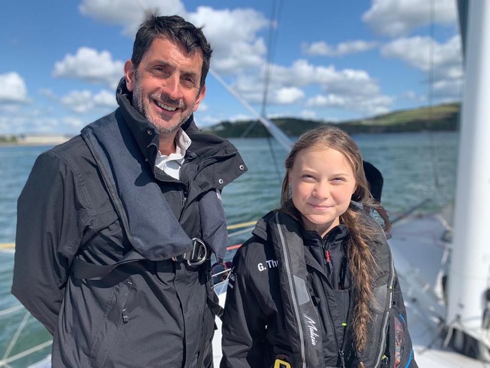 Justin Rowlatt and Greta Thunberg on board the Malizia