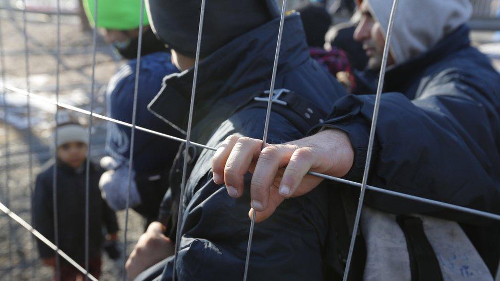 Migrants wait in Slovenia to cross into Spielfeld, Austria, 20 January