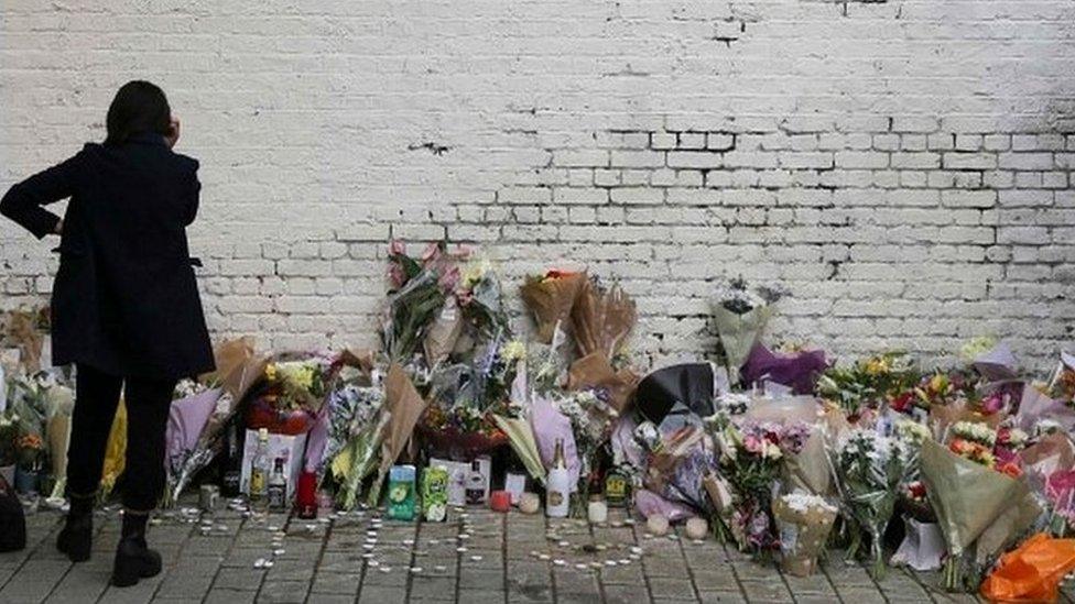 Temporary memorial set up for Israel Ogunsola who was stabbed to death in Hackney on 4 April