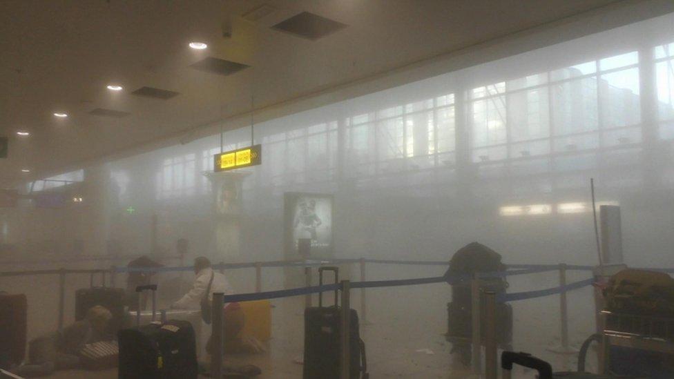 Scene inside airport, 22 March