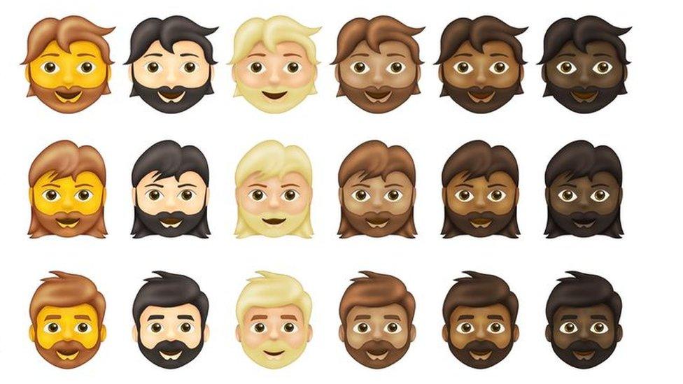 new emojis including beards for man, woman and person