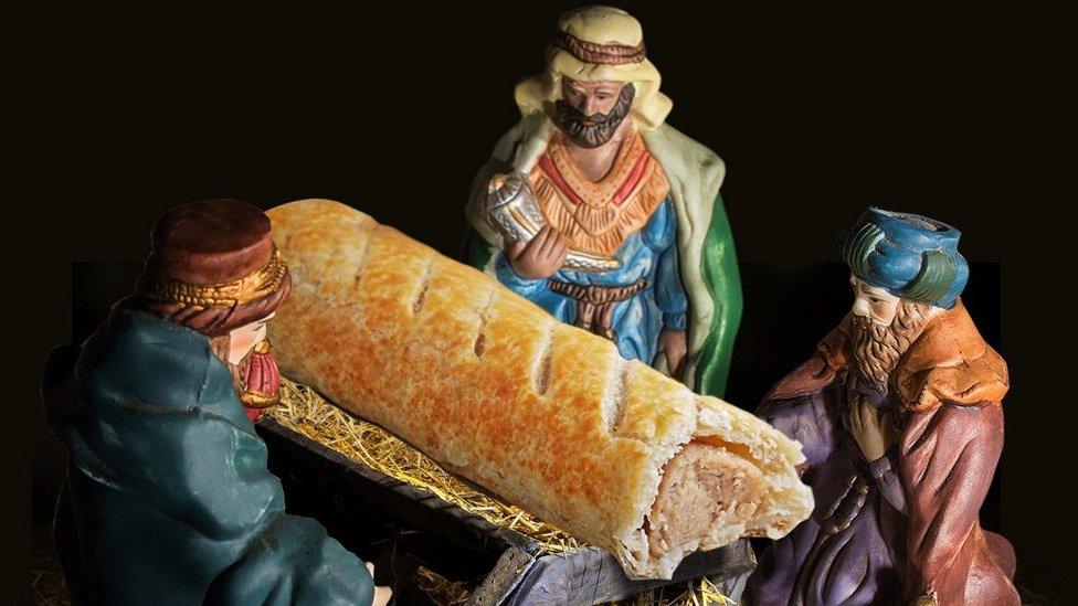 Greggs sausage roll in nativity scene