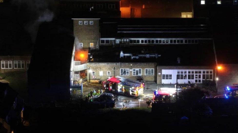 Fire engines attending a blaze at Blatchington Mill School