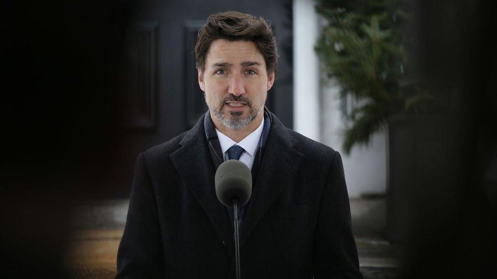 Canadian Prime Minister Justin Trudeau at a news conference in March 2020