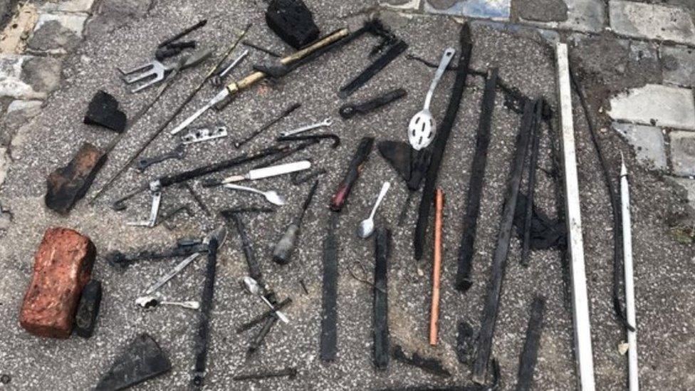 The tools recovered from the sewer