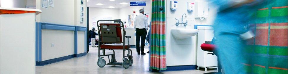 Empty wheelchair on the accident and emergency ward.