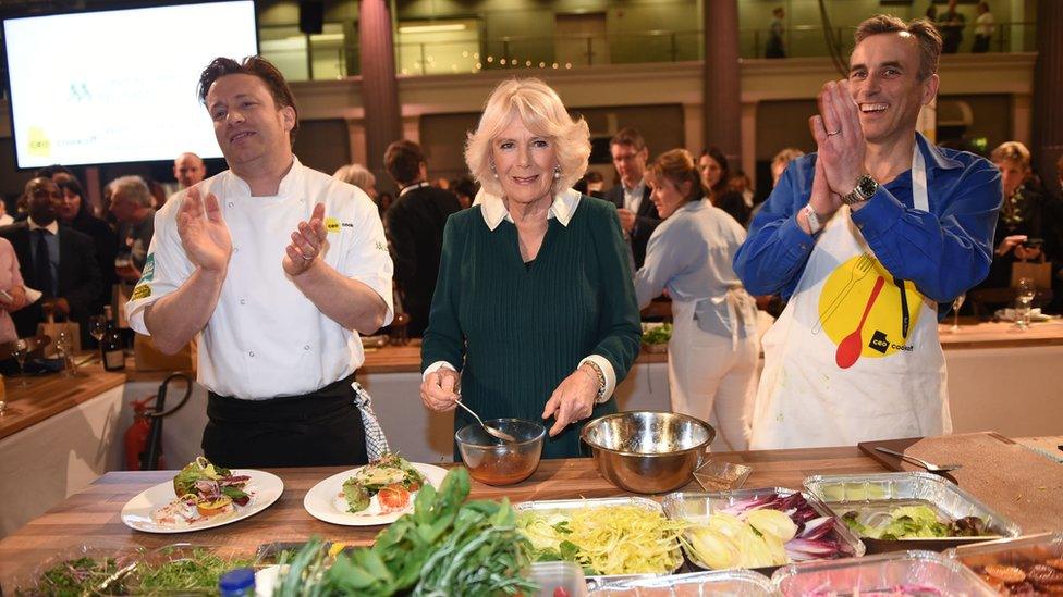 Jamie Oliver, the Duchess of Cornwall and Peter Harding