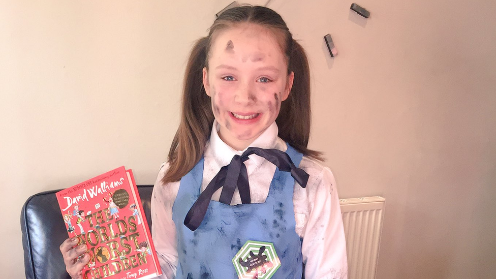 Child dressed as Grubby Gertrude for World Book Day